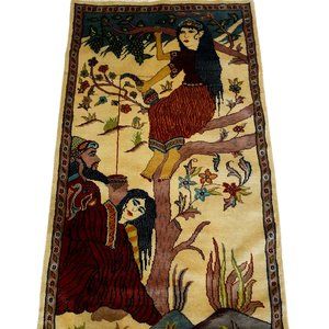 5x3 Pakistan New Omar Al Khayam Tapestry Beige Brown 126 KPSI Wall Rug 100% Wool